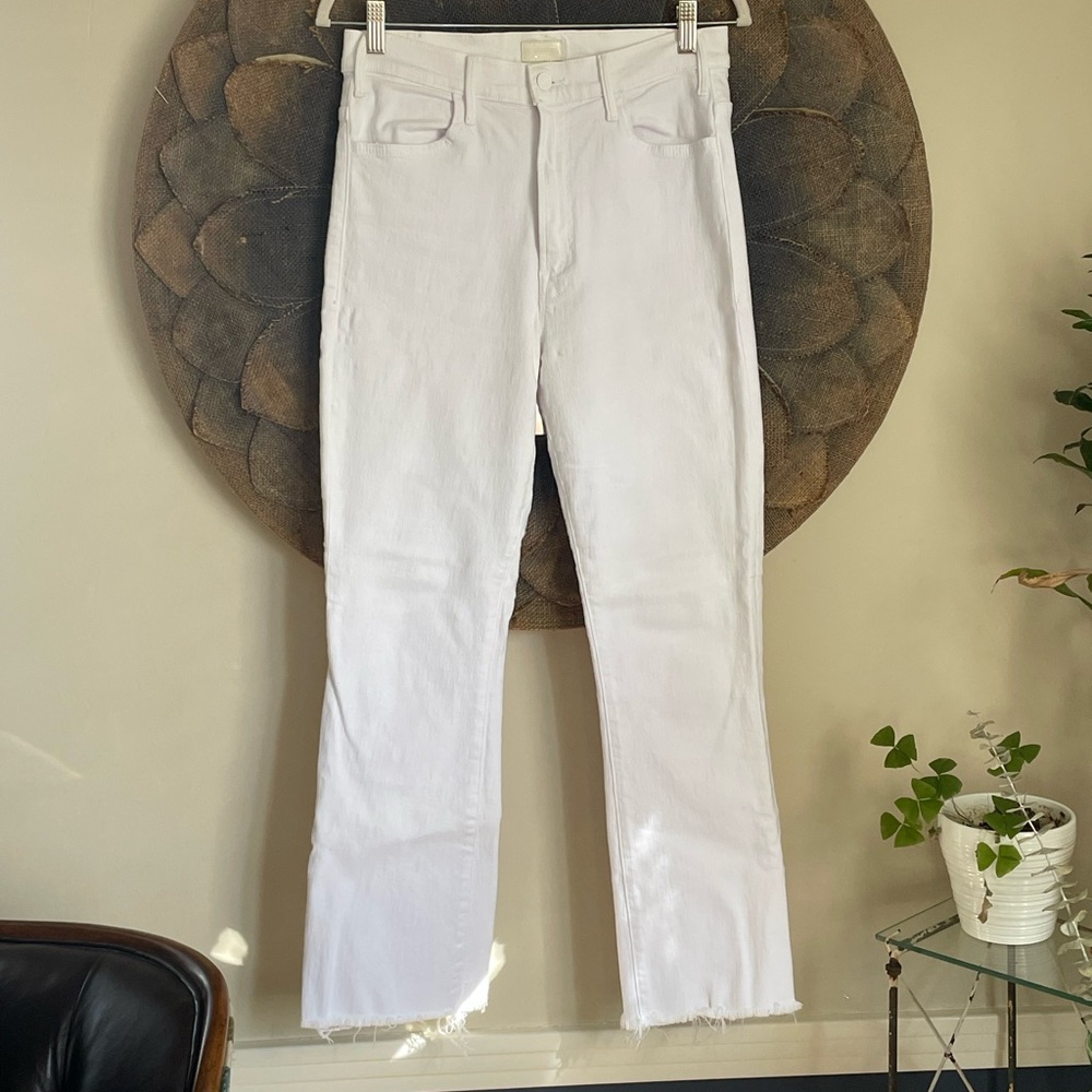 MOTHER The Hustler Ankle Fray White Jeans